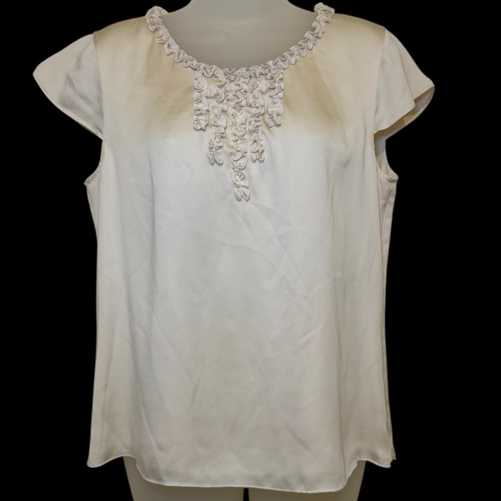 Talbots 100% Silk Creamy White Short Sleeve Blouse Size 10